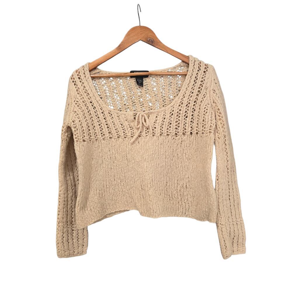 Express Handknit Wool Blend Crochet Sweater Beige Size L